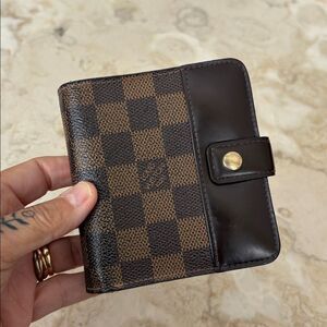 Louis Vuitton Damier Ebene Compact Zip Bifold Wallet Brown Leather
